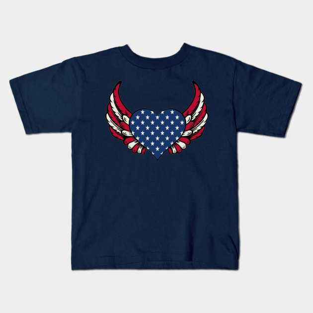 American Heart USA flag Kids T-Shirt by KZK101